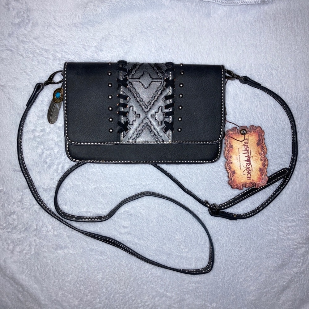 Trinity Ranch Tooled Leather Studded Western Style Shoulder Bag NWT